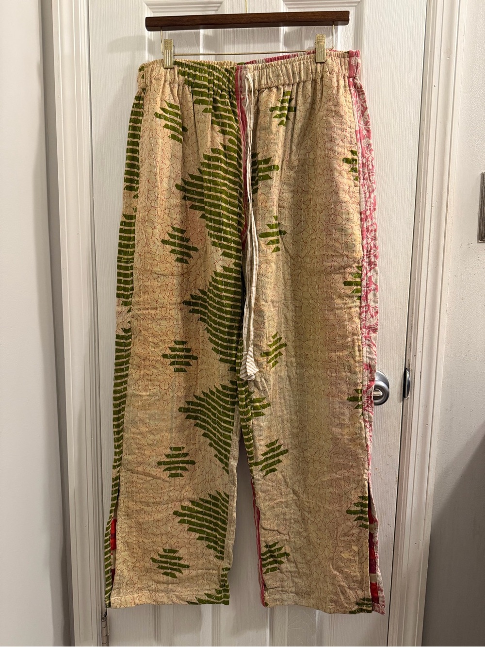 Reversible Side Slit Kantha Pants - Birds